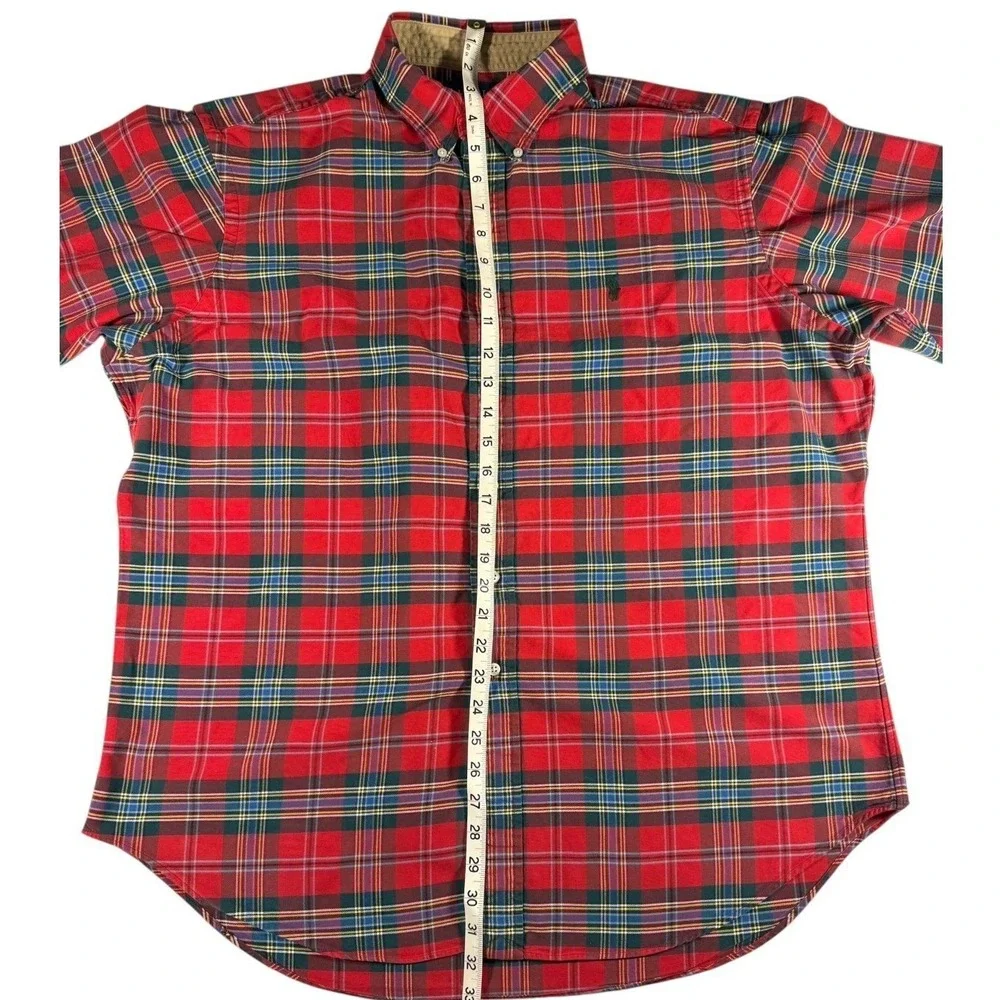 Polo Ralph Lauren Men's Red Tartan Button Down Shirt Long Sleeve Corduroy Trim